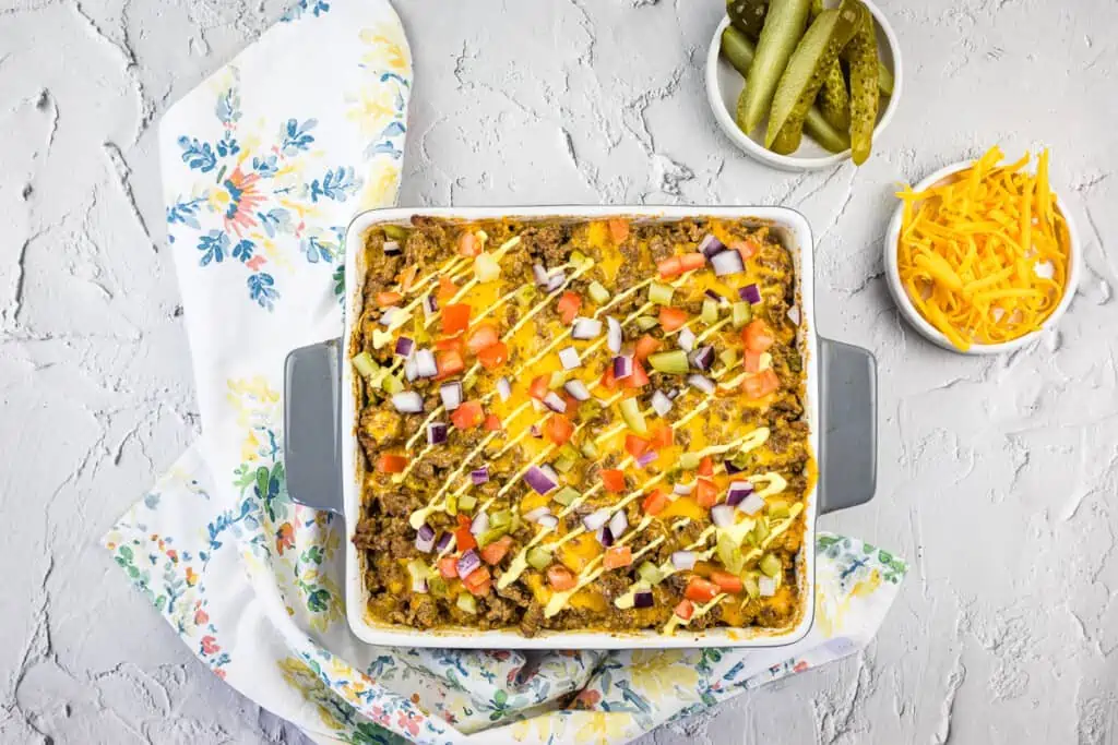 Keto Cheeseburger Casserole ready to eat.