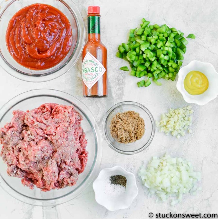 sloppy Joe ingredients on a white background