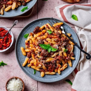 Spicy Italian Sausage Sauce with Cavatelli Pasta