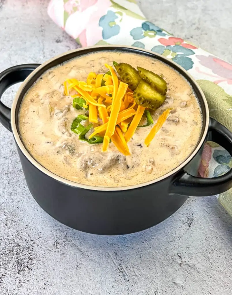 keto cheeseburger soup in a bowl