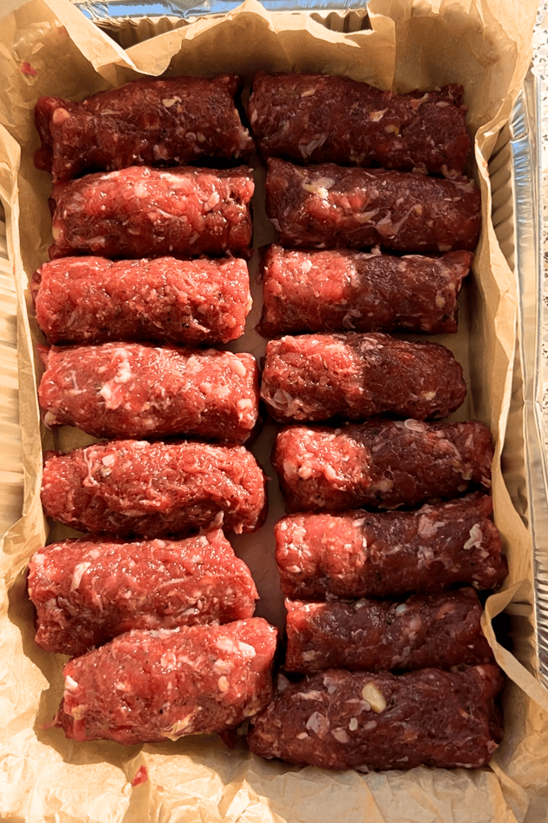 Homemade mici (mititei) ready for the grill