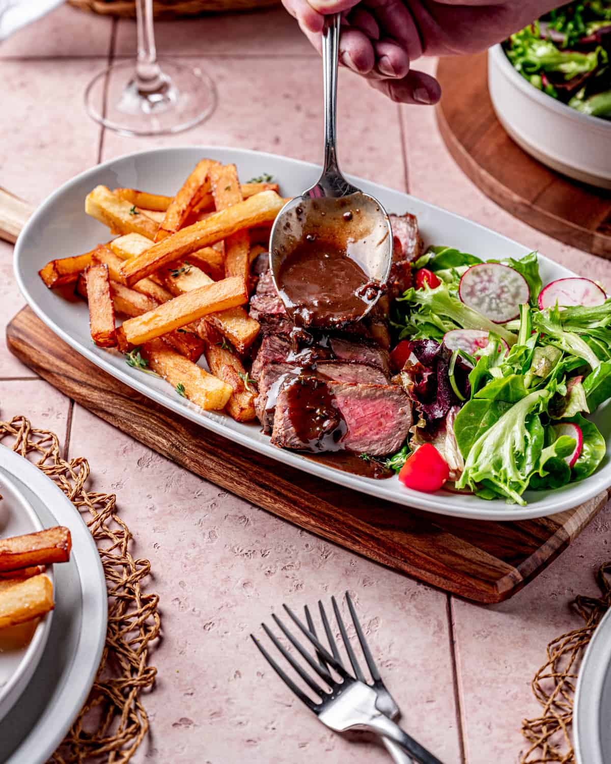 Steak Frites (steak and fries) with Easy Red Wine Pan Sauce