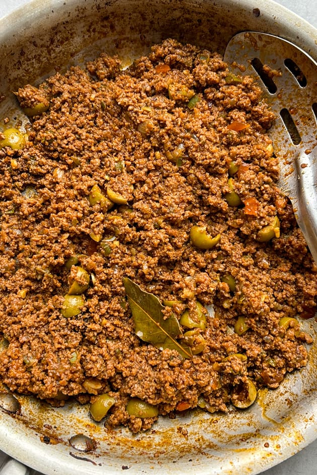 Beef Picadillo Cooked in a Pan for Empanadas