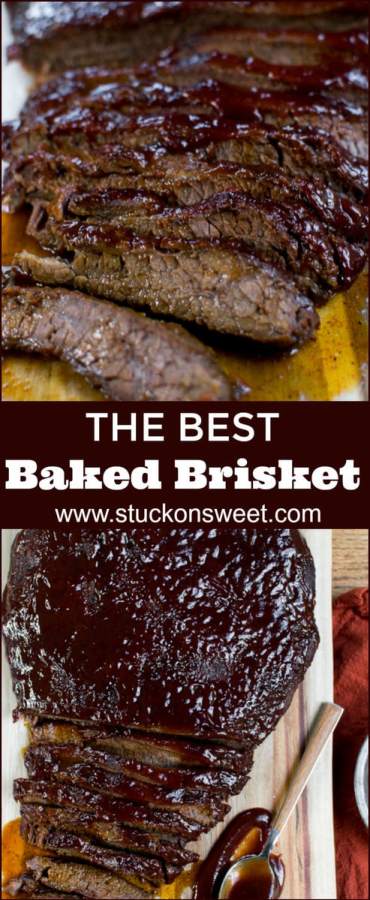 This is the Easiest Baked Brisket you will ever make. It's tender, juicy and delicious! #stuckonsweet #recipes #dinner