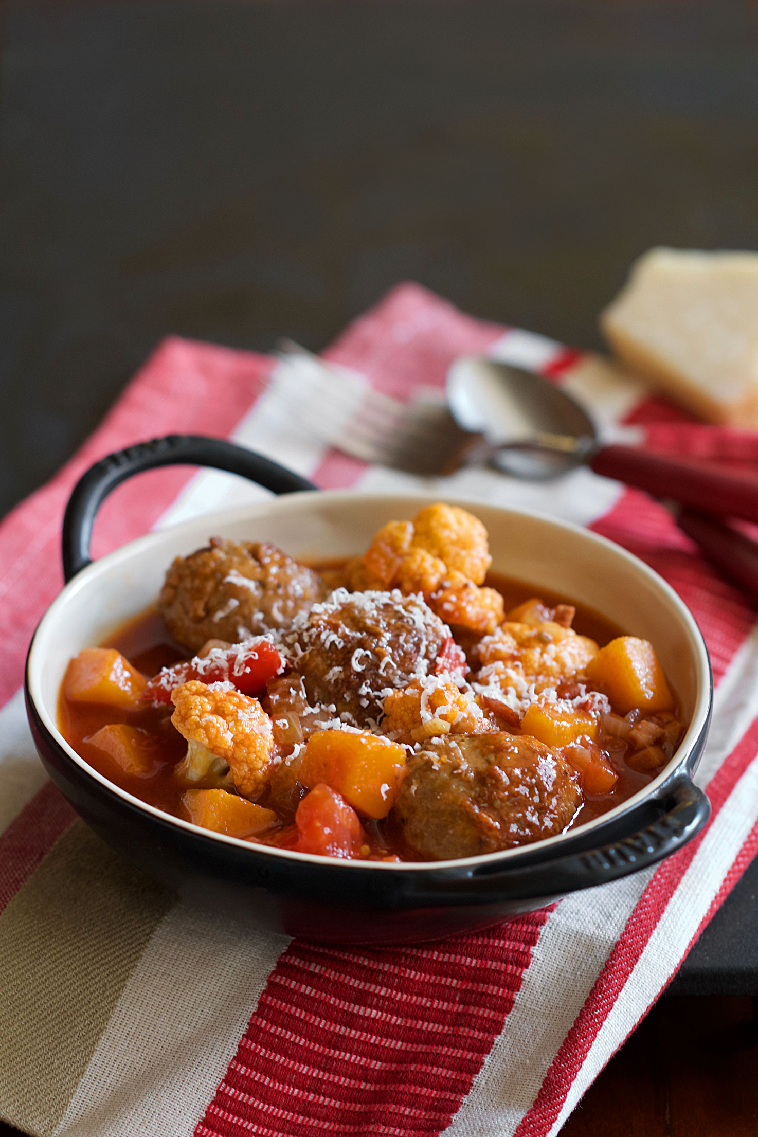 Butternut Squash and Meatball Stew with Chunky Tomatoes