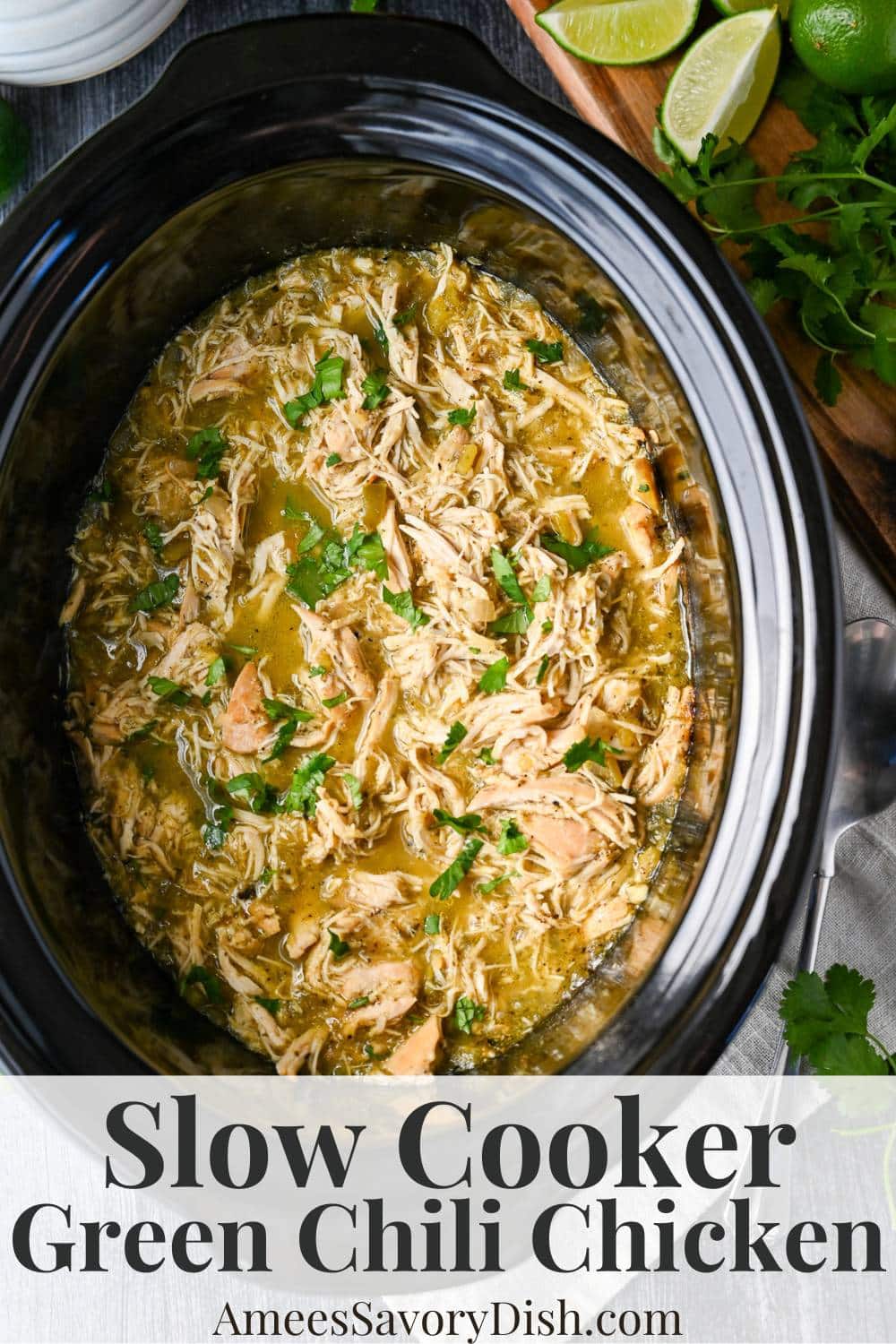 This Slow Cooker Green Chili Chicken offers over 30 grams of protein per serving, making it an excellent choice for healthy meal prep! via @Ameessavorydish