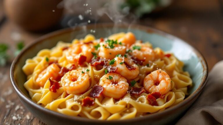 shrimp alfredo carbonara dish